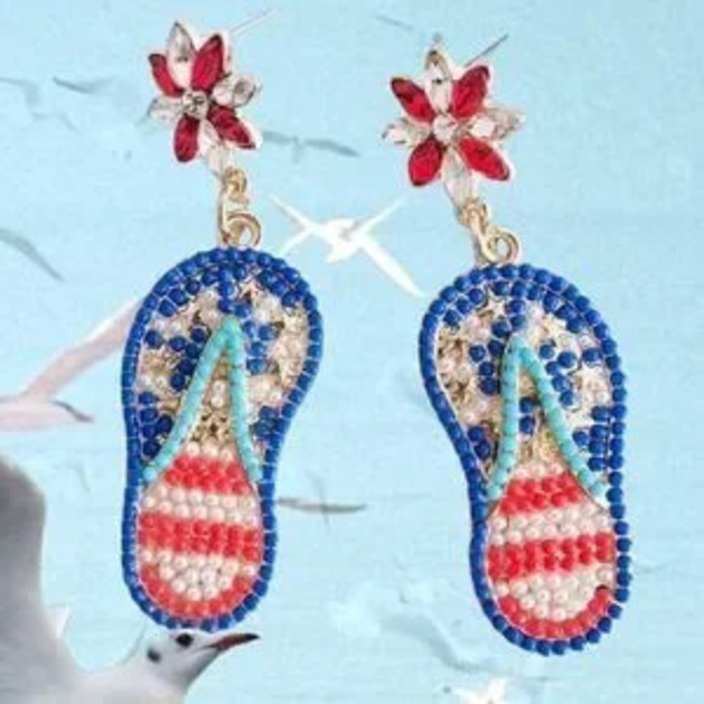 AMERICANA STATEMENT EARRINGS BLING BLING?FOUR?OF?JULY?DANGLE